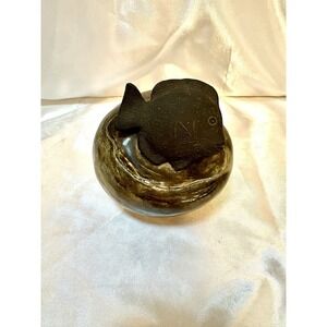 Hand made trinket box with stone ceramic top embellishment gray